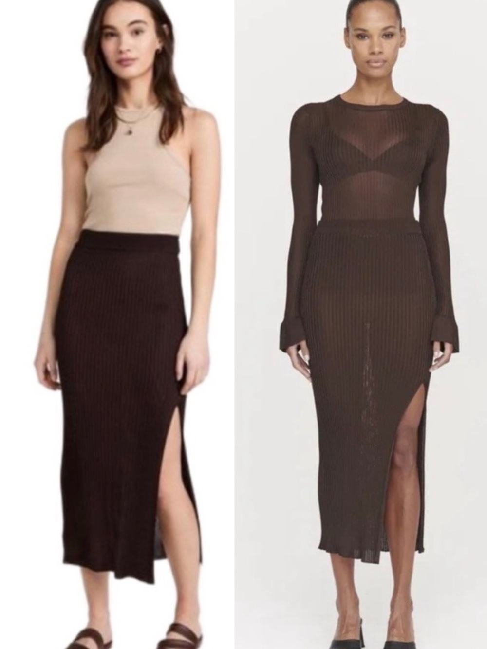 Ninety Percent Rib Split Front Midi Skirt Truffle